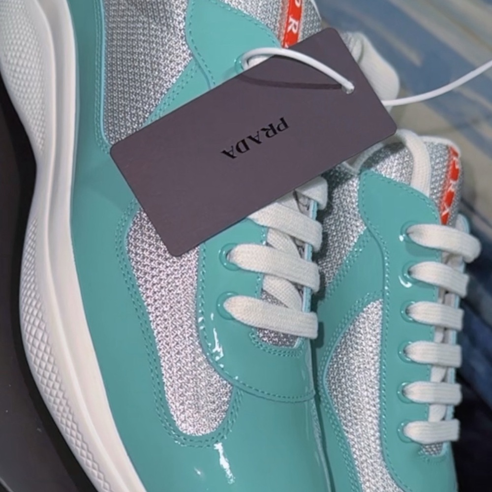 Prada Jaded Silver Sneakers with Breathable Mesh